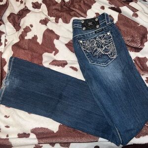 Miss Me Dark Blue Boot Cut Jeans with Floral Embroidery